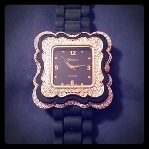 Black & rose gold watch
